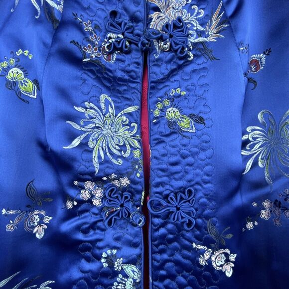 Vintage Sportacular Jacket Medium Blue Red Reversible Satin Pankou Asian Blazer - Picture 6 of 11